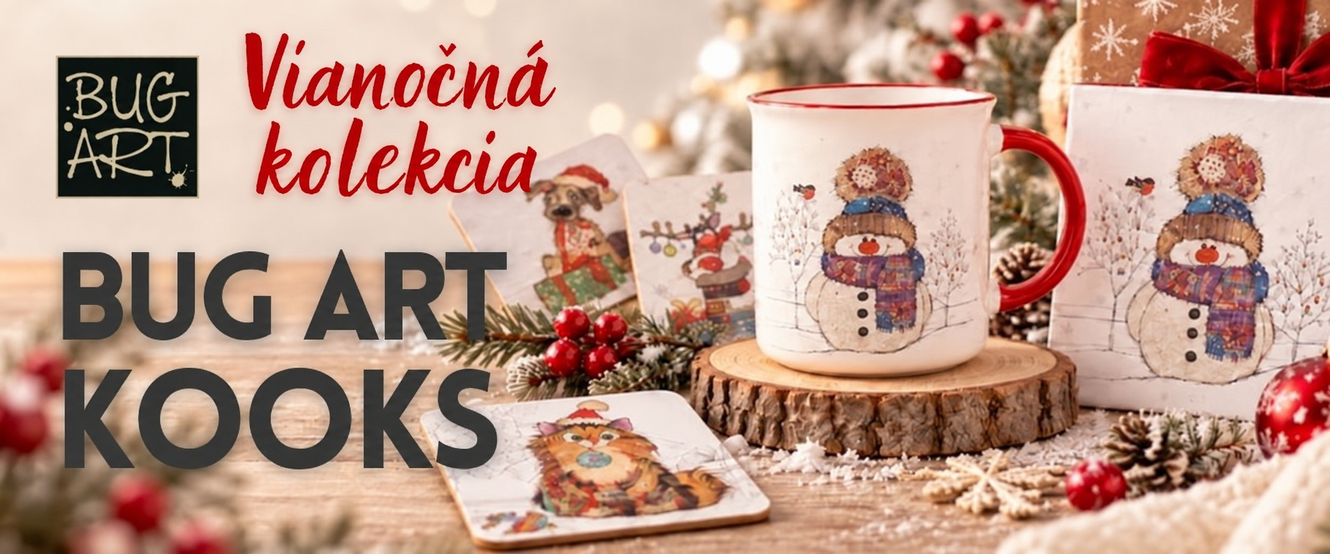 Vianočná kolekcia BUG ART KOOKS – hrnček so snehuliakom, obrúsky a podložky